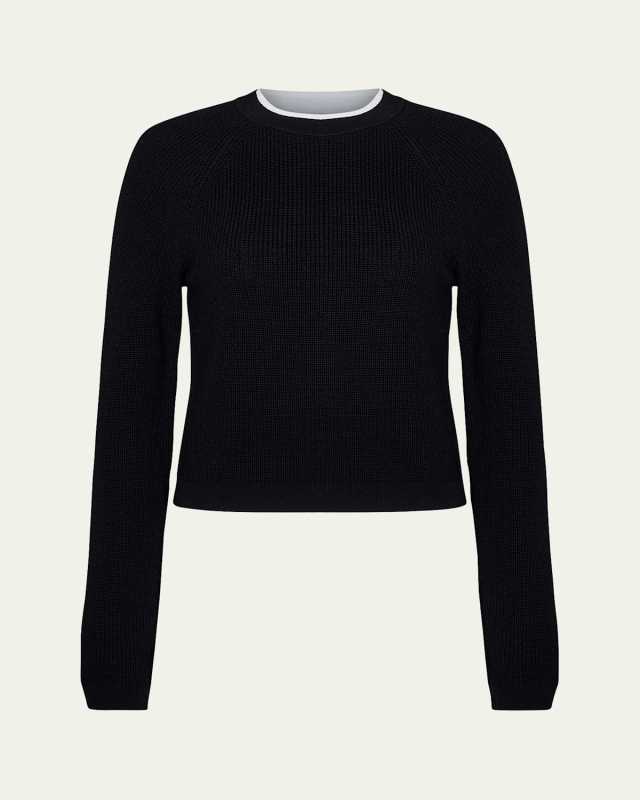 Contrast Wool-Cashmere Crewneck Sweater